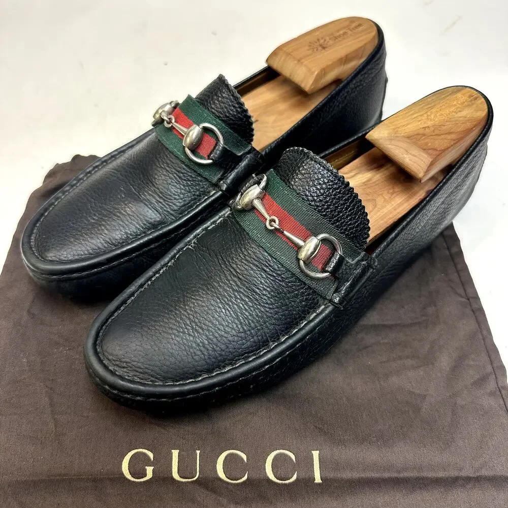GUC Gucci Horsebit Driver Loafers Ayrton Quentin Green Red Made in Italy US 7.5